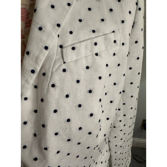 EUC Talbots linen blend white blue polkadot two button blazer Sz 4 Petite - Picture 5 of 10